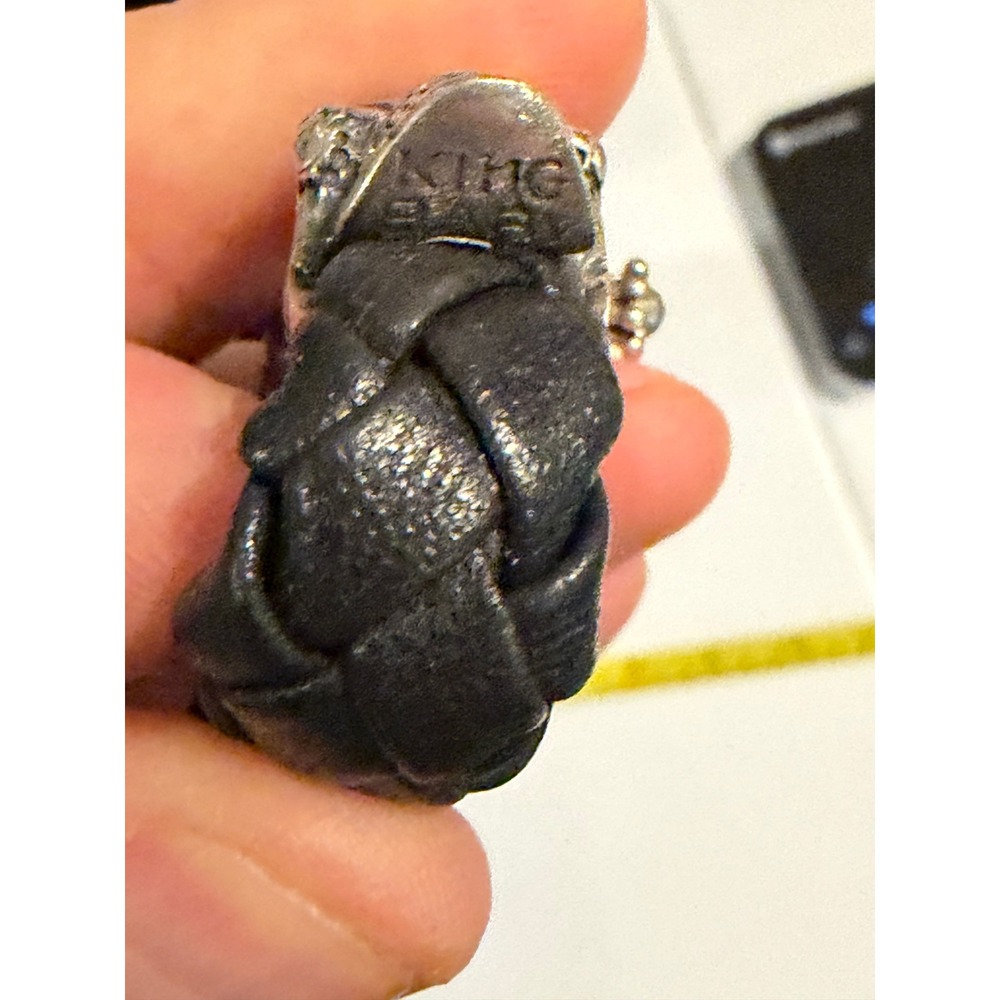 King Baby Studio Black Braided Leather Sugar Skull 925 Sterling Silver Bracelet - Picture 5 of 6